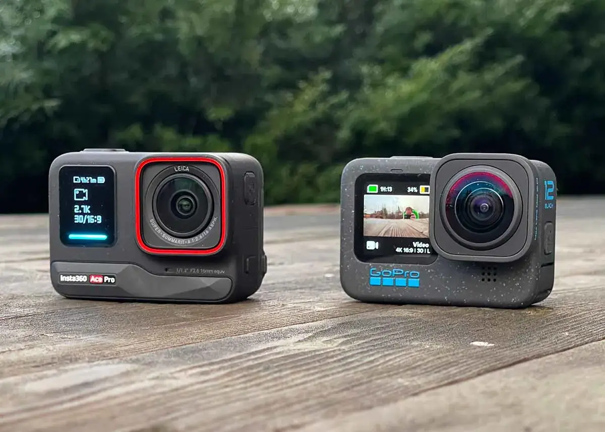 So sánh về kích thước, trọng lượng và thiết kế giữa Insta360 Ace Pro với GoPro Hero 12 Black 