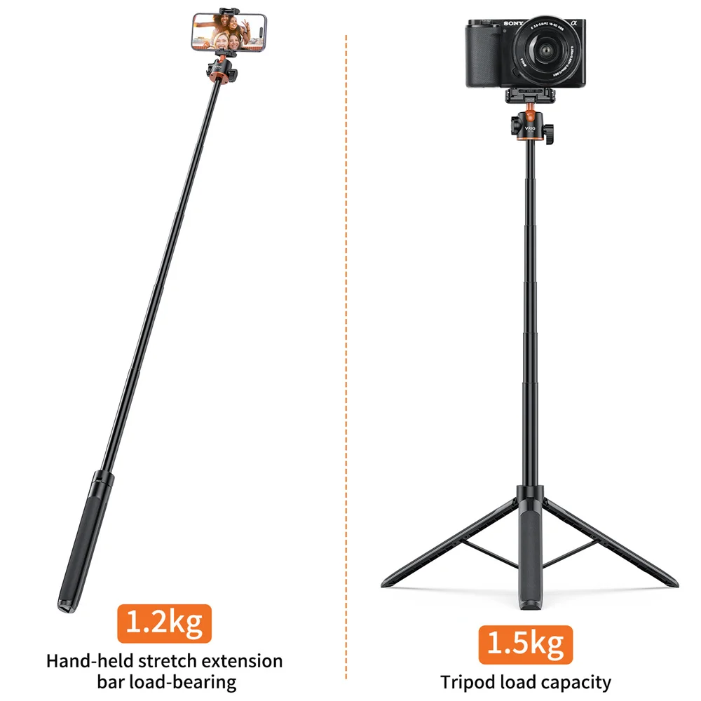 Chân máy điện thoại có thể chịu tải lên đến 1,2kg. Đặc biệt, Tripod VRIG TP-16 có đầu bi xoay 360 độ, chân máy có khả năng chịu tải 1,5kg. 