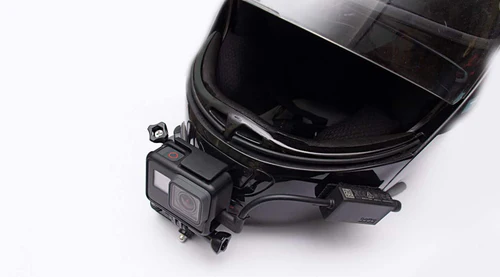 motorcycle helmet with motovlog set up